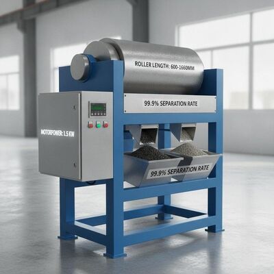 Máquina separadora magnética con motor de 1,5 kilovatios con longitud de rodillo de 600 a 1600 mm y tasa de separación del 99,9 para procesamiento
