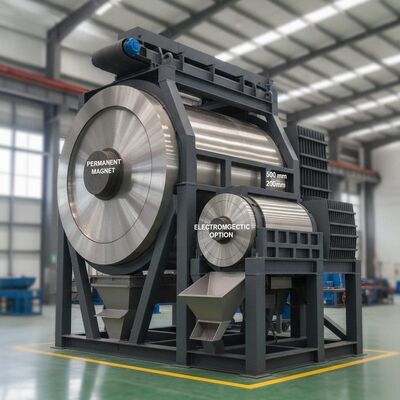 Separación magnética seca de refrigeración por aceite con imán permanente o opciones electromagnéticas Diámetro del tambor magnético de 500 a 2000 mm